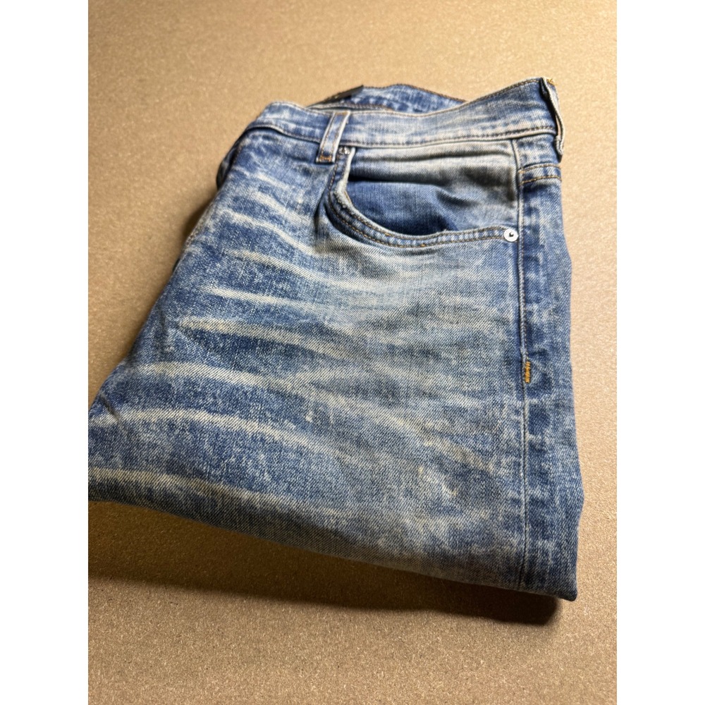 Oro Los Angeles Men Light Wash Whiskered Stretch Denim Jeans Size 32 Made in USA